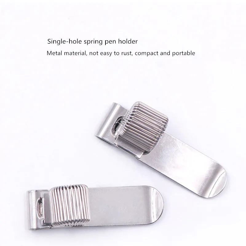 Single Hole Metal Spring Pen Holder With Pocket Clip Spring Loop Doctors Nurse Uniform Pen Holders Notebook Metal Pen Clip