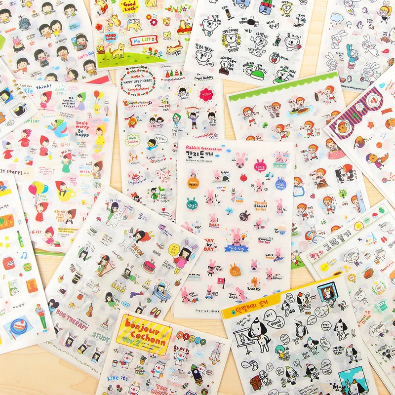 17styles Cartoon PVC Sticker Set Decorative Adhesive Stickers DIY Decoration Diary Stationery Transparent Stickers Children Gift