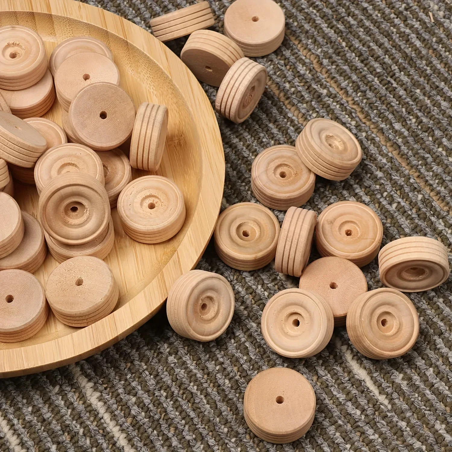 20pcs Wooden Wheels 1.18 Inches Treaded Wooden Tires Wheels With 0.14\