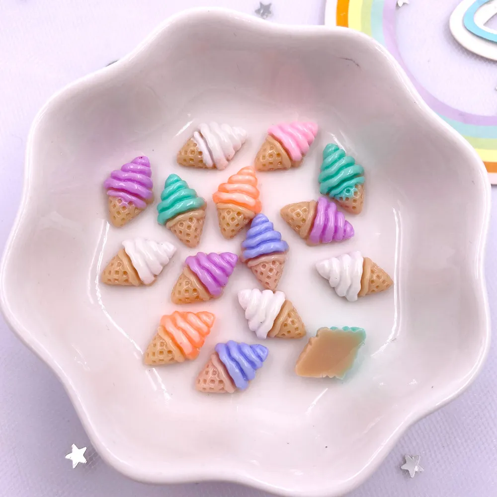 50pcs Resin Kawaii Mini Colorful Ice Cream Flatback Rhinestones Figurines Nail Art DIY Scrapbook Accessories Crafts Supplies SL8