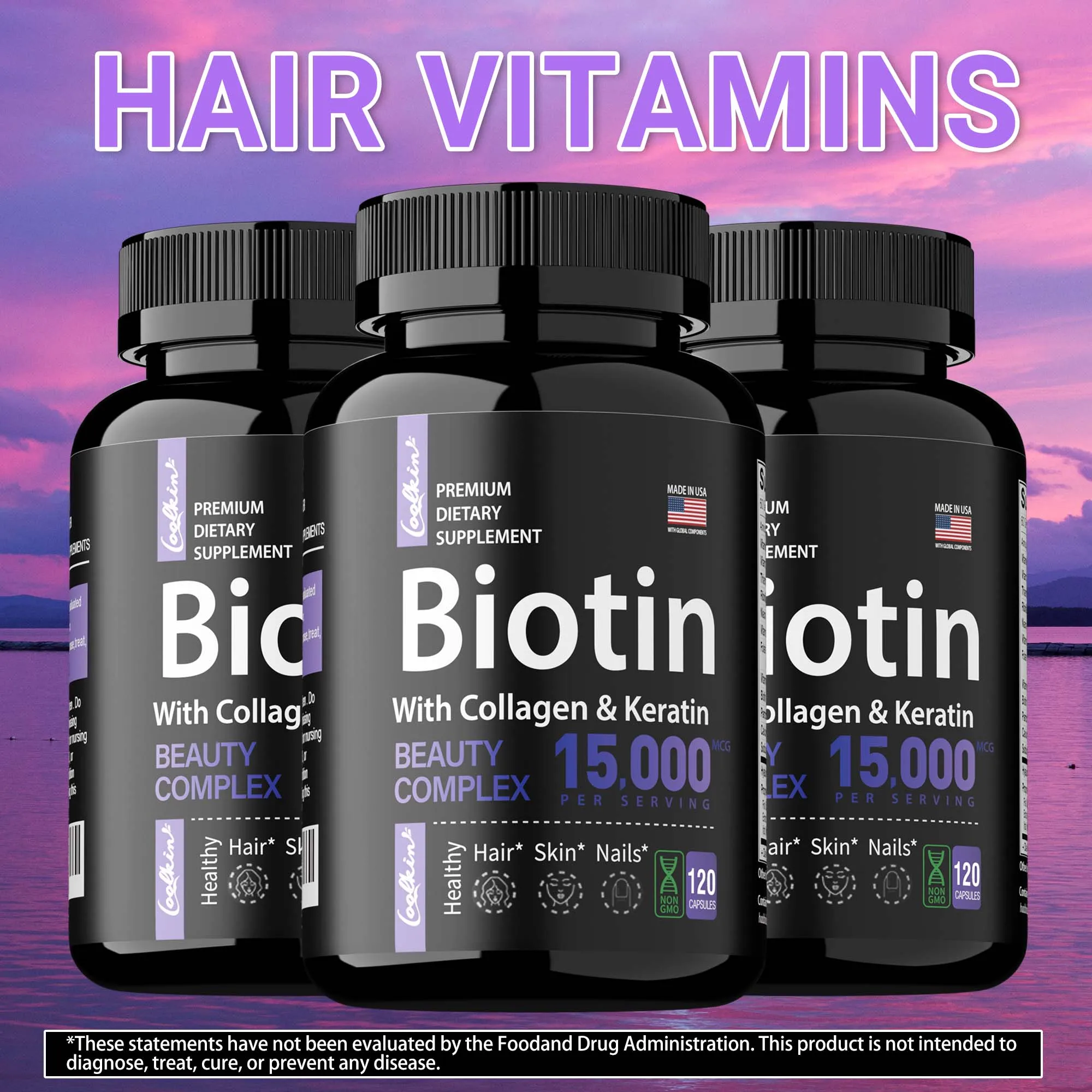 

Biotin Collagen Capsules - Hair Growth, Improves Dry Hair, Skin Beauty Care, Supports Nail Health, Calcium Absorption