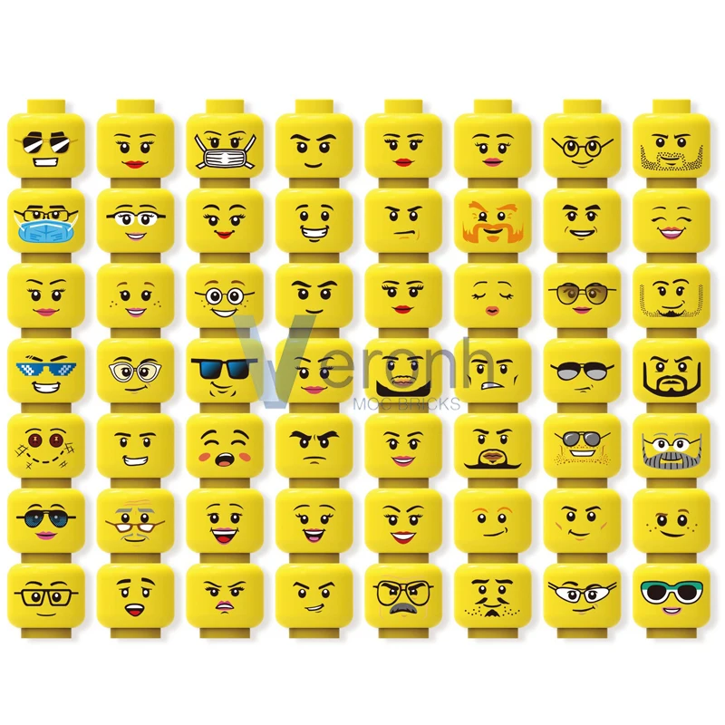 56 Pcs/Set Figures Face Expression Building Blocks Parts DIY Creative  Prints Mini Dolls Head MOC Bricks Accessory Toys Kid Gift