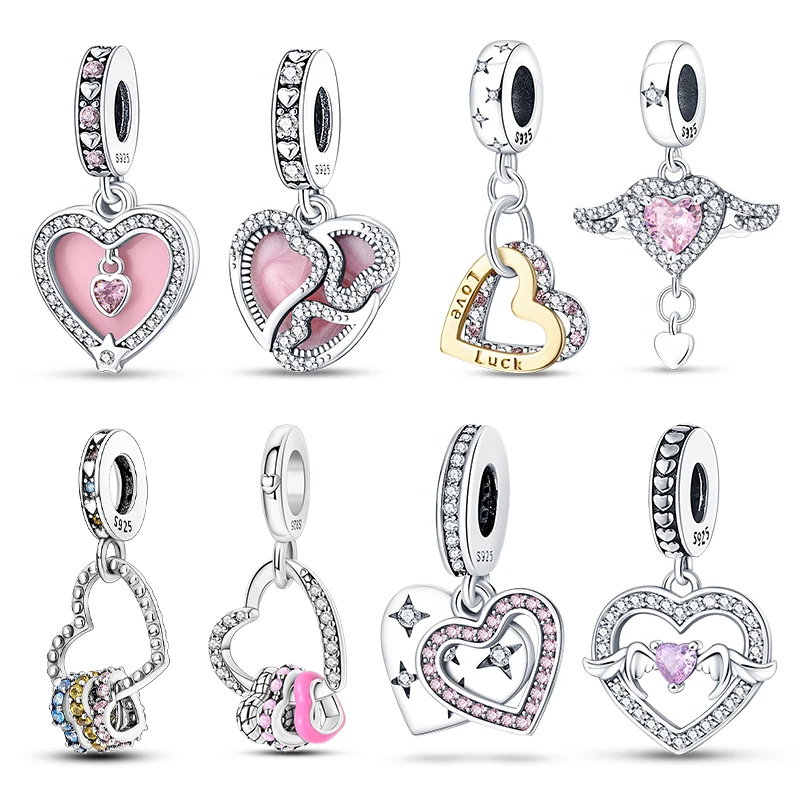 

925 Silver Simple Hollow Heart-Shaped Pendant Fit Pandach DIY Bracelets Charm Beads Luxury Anniversary Birthday Gifts Jewelry