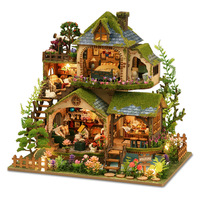 DIY Forest Castle Wooden Dollhouse Miniature With Furniture Kit 3D House Assemble Toys for Children Adult Birthday Gift Casa