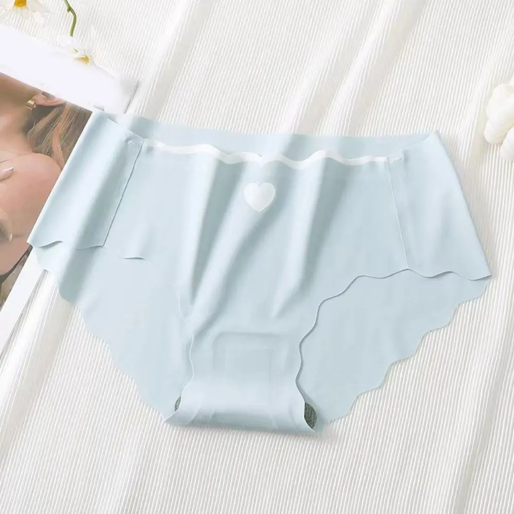 

6PCS Mid Waist Ice Silk Briefs Love Pattern Underwear Ultra-thin Panties Underpants Cotton Crotch Seamless Briefs Women Women