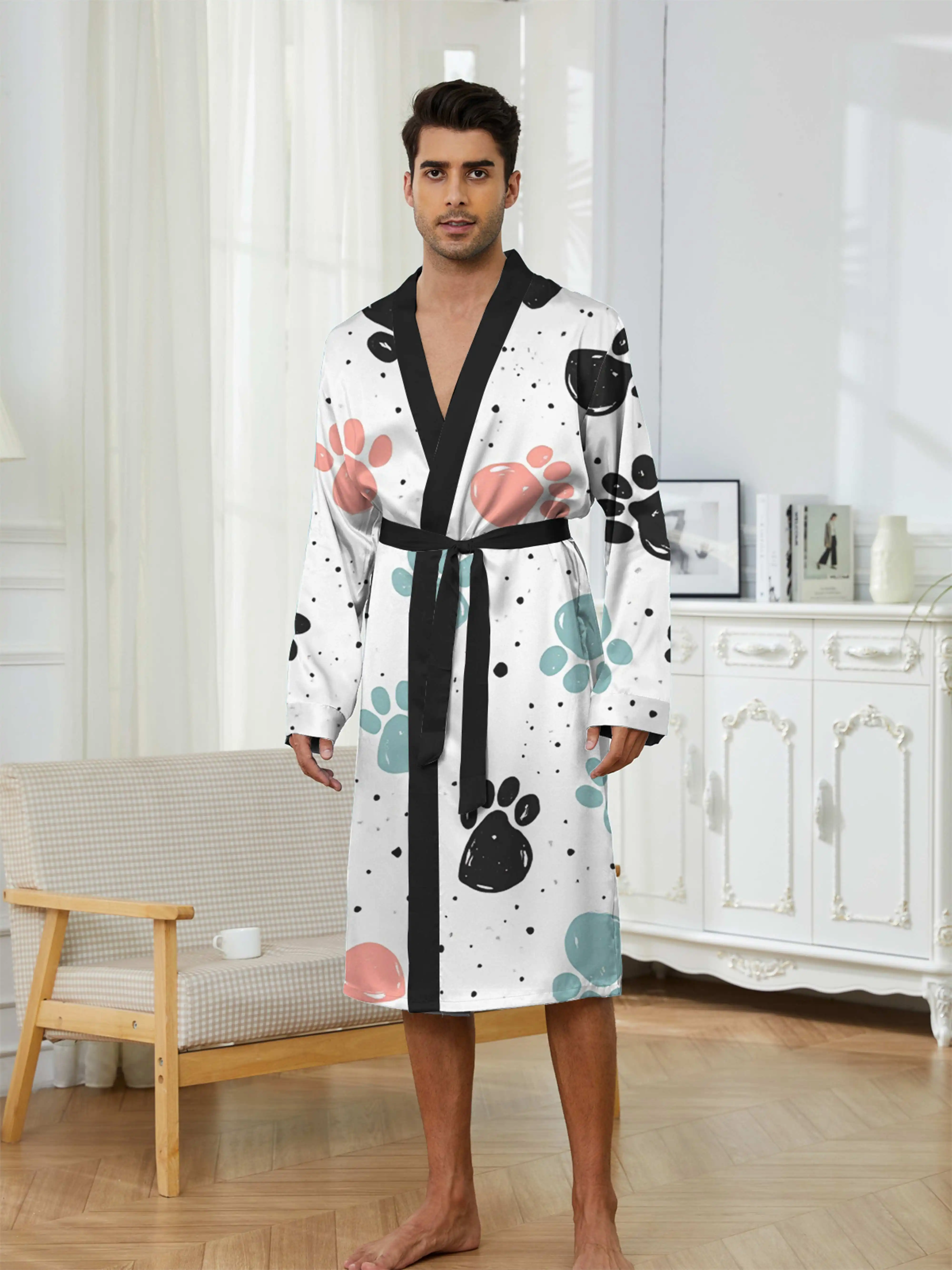 1pc Men's Robes 2026 Spring/Summer Polyester Robes Men's Pajamas 3D Printed Graphic Sleepwear Sleepwear Dressing Gown