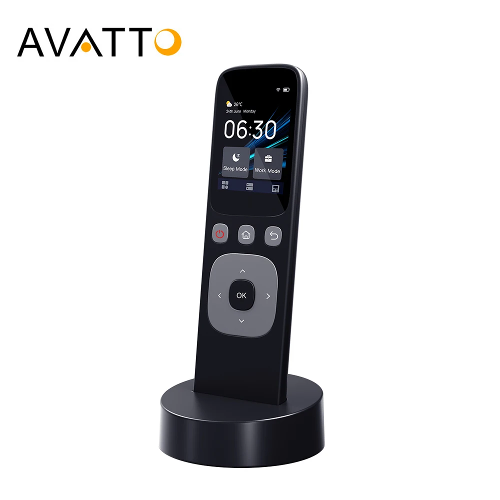 AVATTO Tuya WiFi IR Touch Screen Central Control Panel With Charging Base Handheld Remote Controller For Home Appliance