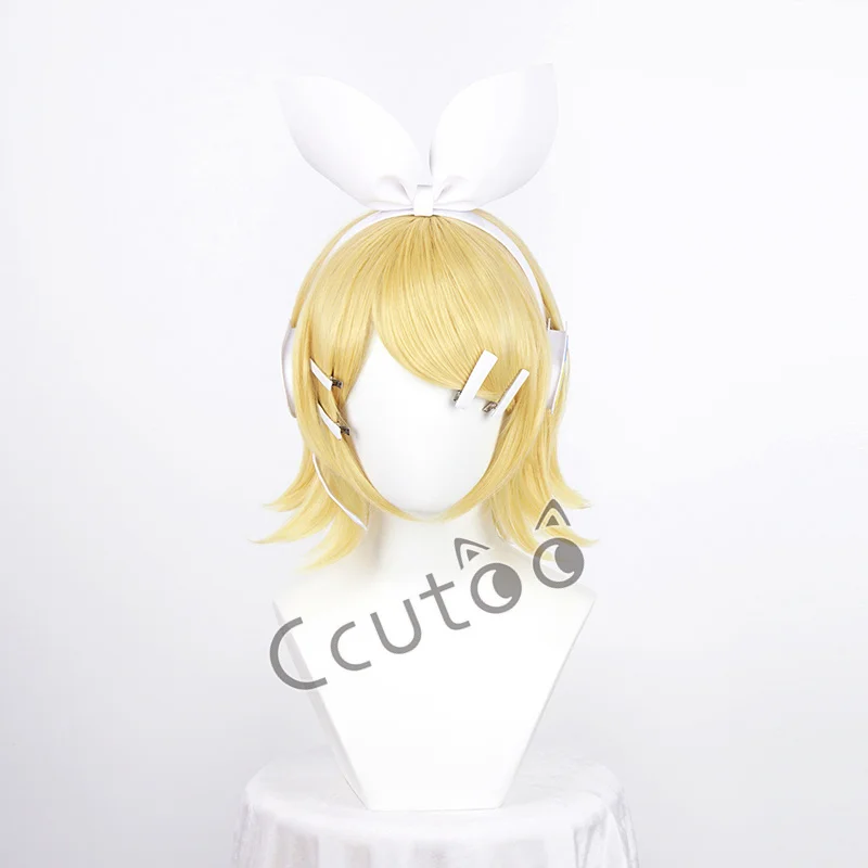 Rin/len kurze blonde hitze beständige synthetische Haare Cosplay Perücke Kopf bedeckung Perücke Kappe – Detail 1