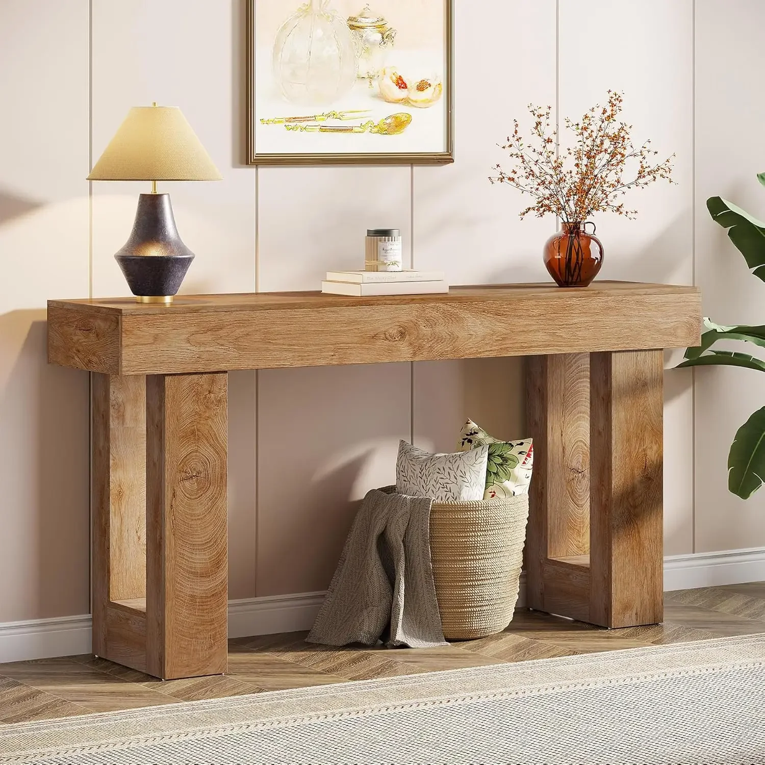 63-Inch Long Console Table, Wooden Rectangular Sofa Table Behind The Couch, Farmhouse Entryway Table for Entrance