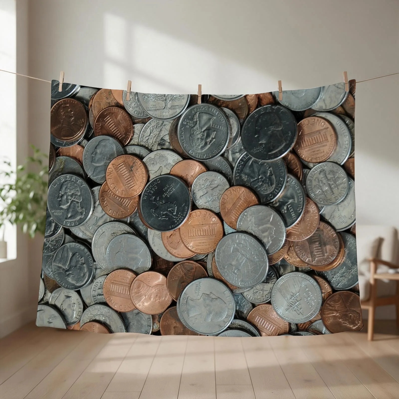 Pile of American Coins Throw Blanket Weighted Single Blankets For Bed Shaggy Blankets