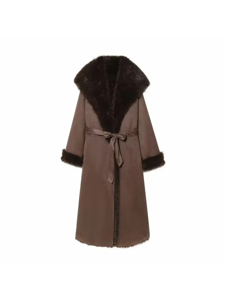 

Women's New Faux Fur Coat Belt Warm Coat Streetwear New Fashion Winter Women Long Coat
