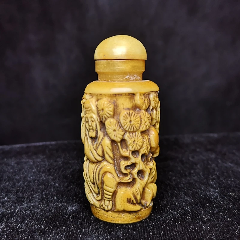 YIZHU CULTUER ART Size 6.2 X 2.8 cm Old Chinese Hand Carved Inlay old man Buddha Statue Snuff Bottles Desk Ornaments Collection