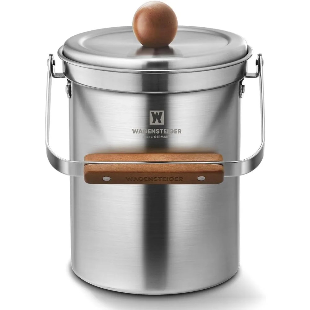 

3L Stainless Steel Compost Bin with Airtight Lid, Odor-Free Kitchen Countertop Trash Can, Wooden Handle Design