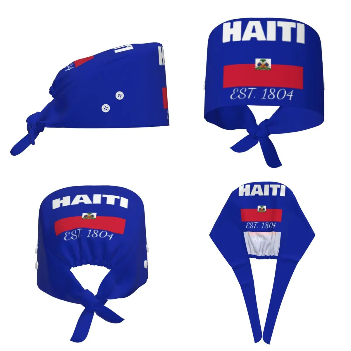 Haiti EST. 1804 Independence Haitian Flag Scrub Hat Doctor Working Surgical Cap Men Women Adjustable Nursing Caps for Dentist