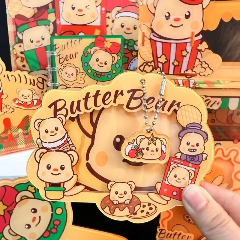 Simpatico portacarte in acrilico con orso al burro Portapenne creativo per studenti A7 Materiale scolastico per notebook