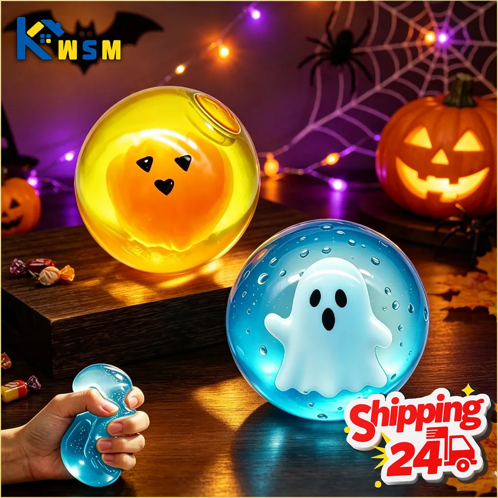 1-10PCS Halloween Maltose Squishy Ball Pumpkin Head Slow Rising Stress Relief Decompression Fidget Toy for Adults Party Gift