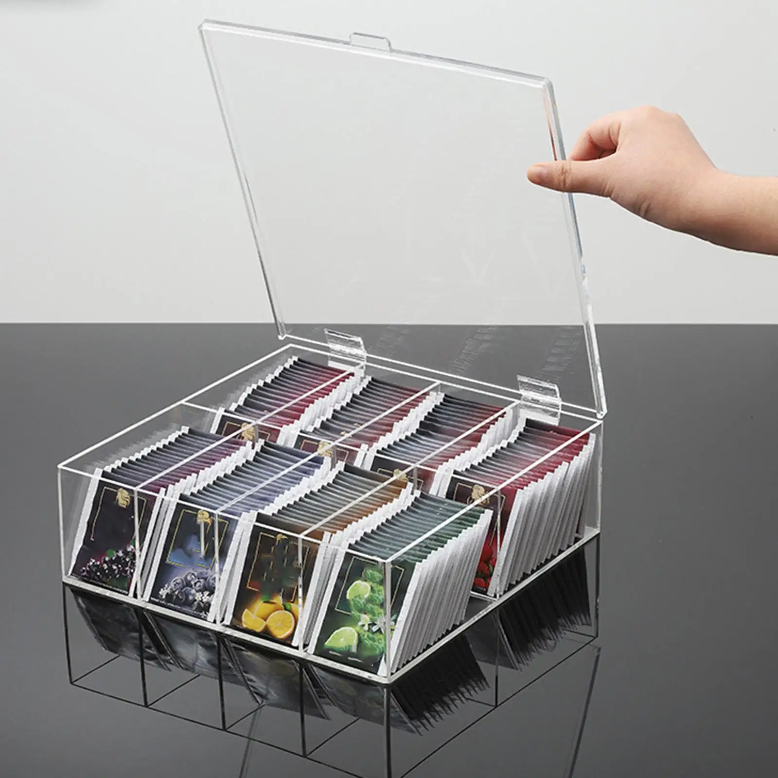 Acrylic Tea Bag Organizer Sugar Packets Clear Storage Bin Box for Countertops Kitchen Cabinets