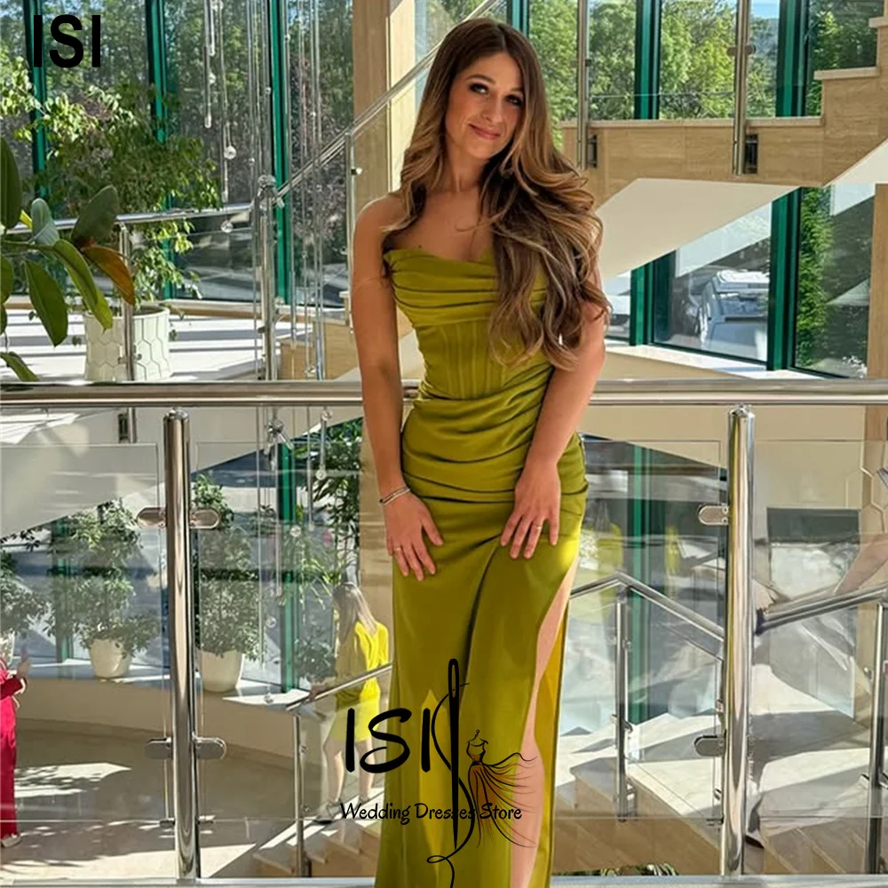 Vestido de noche ISI para mujer, con abertura lateral, largo hasta el suelo, vestido de fiesta plisado, vestido de novia, vestidos de fiesta personalizados para desfile. ﻿