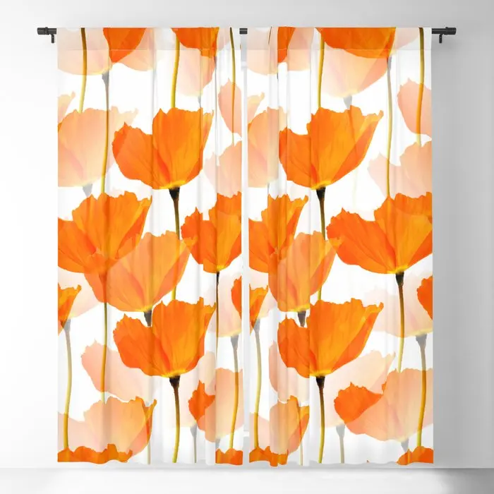 

Orange Poppies on A White Background Blackout Curtains 3D Print Window Curtains for Bedroom Living Room Decor Window Treatments