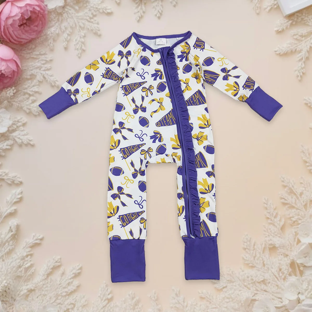 

Hot Sale Newborn Baby Infant Girl Sleepers Romper Kids Clothing Long Sleeve Footballs Ruffle Jumpsuit Toddler Bodysuit Cute Wear