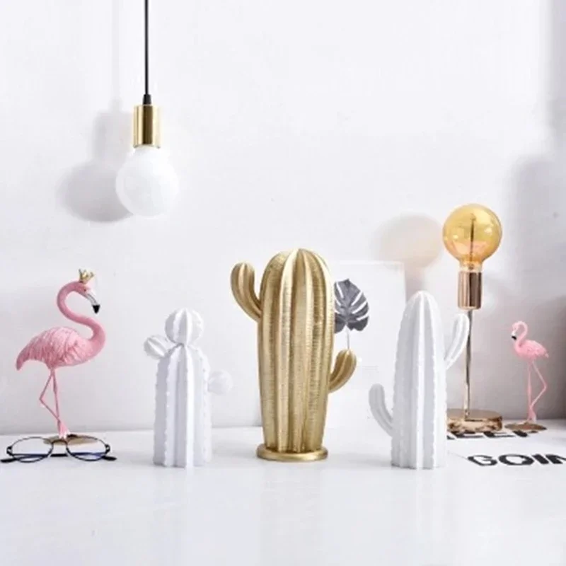 

VILEAD More Size Resin Cactus Figurines Nordic Simple Style White Gold Home Accessories Living Room Creative Decoration Ornament