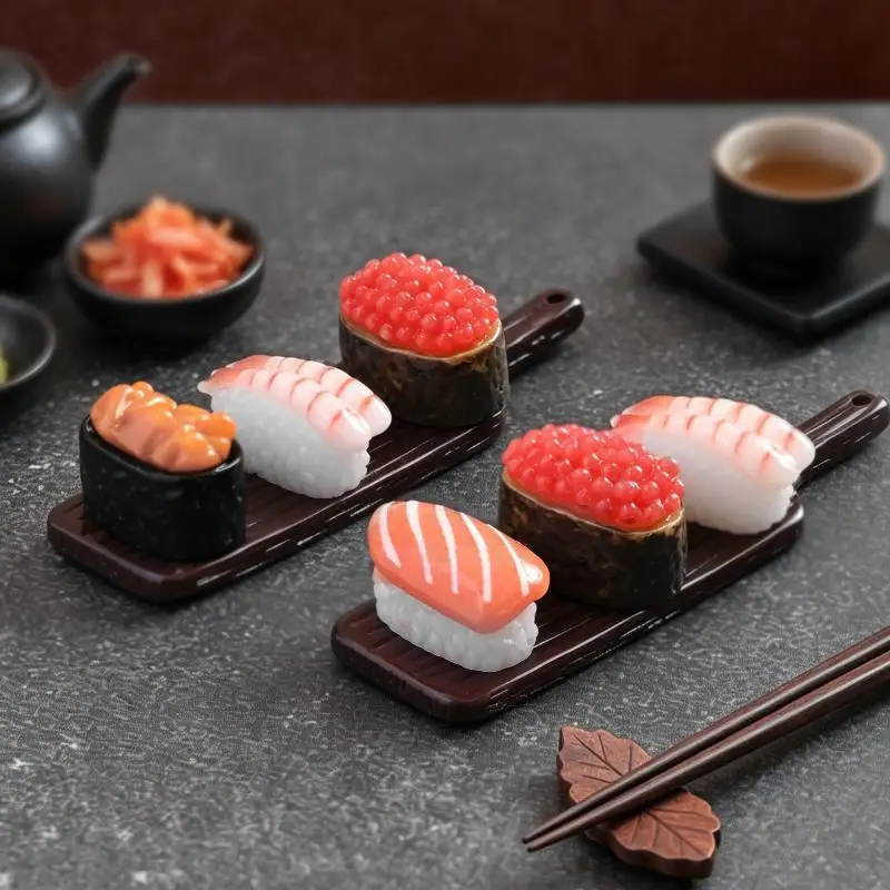 10pcs Mini Japanese Sushi Model Salmon Roe Sweet Shrimp Sushi Miniature Food DIY Resin Accessory Pendant Dollhouse Decoration