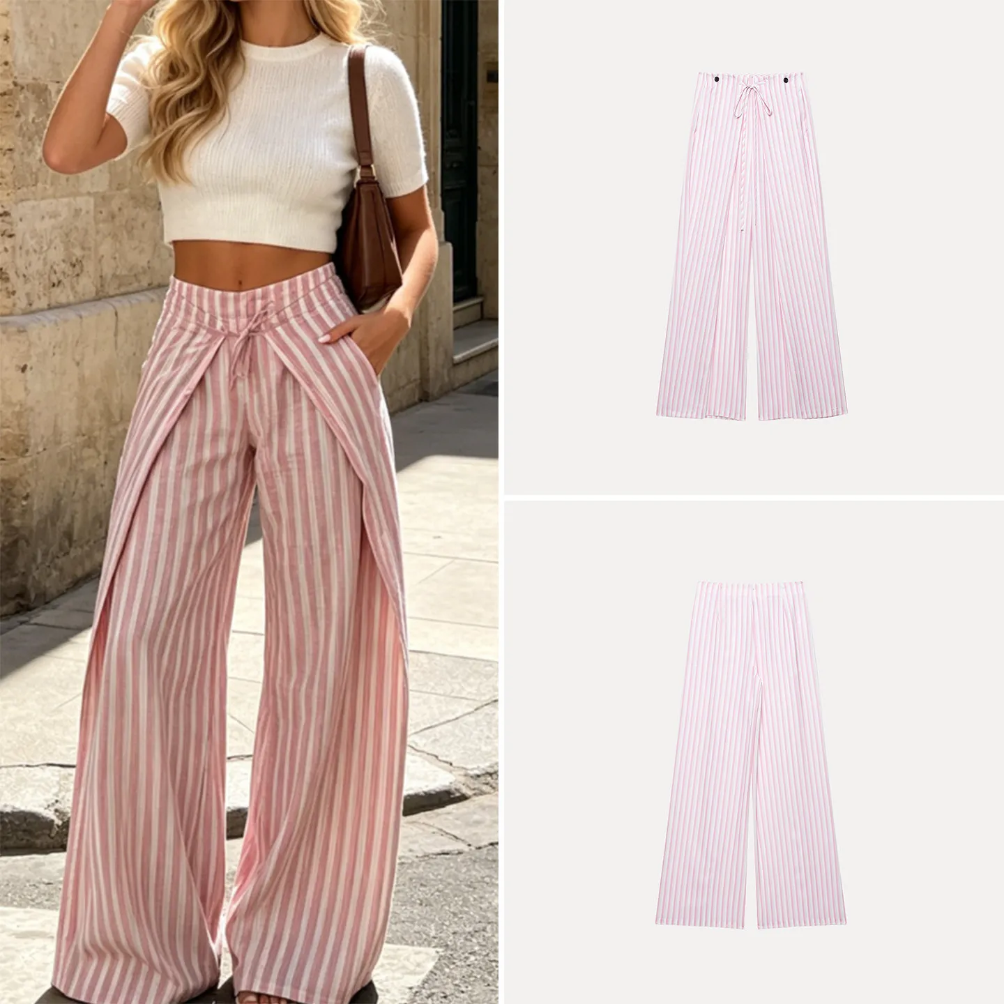 Women's Fashionable Adjustable Waist Slim Fit Striped Pants Autumn 2026 Casual Wear Versatile Comfortable Natural Waist