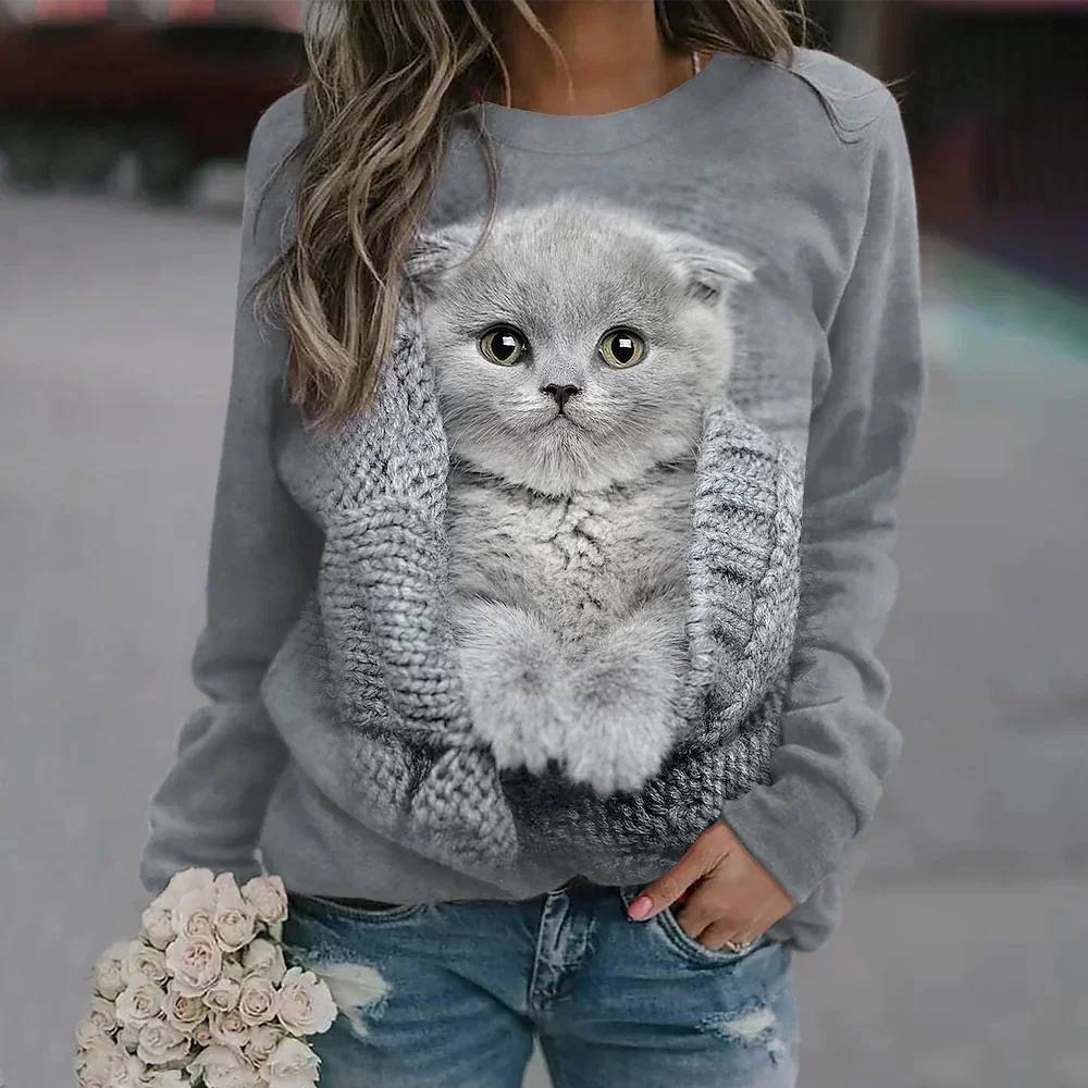 Cute animals Sweatshirts Casual Long Sleeve Pullover Crew Neck Sweatshirt Valentine Hoodies Top Women\'s Clothing