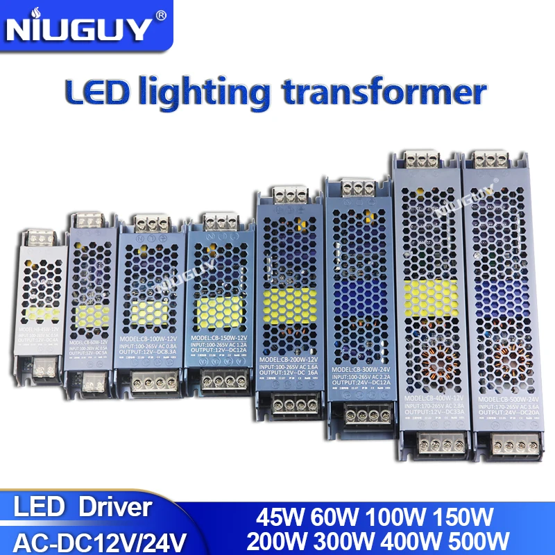 High Quality Mute Lighting Transformers Constant Voltage Output DC12V 24V 60W 100W 200W 300W 400W 500W LED Strip Power Supply