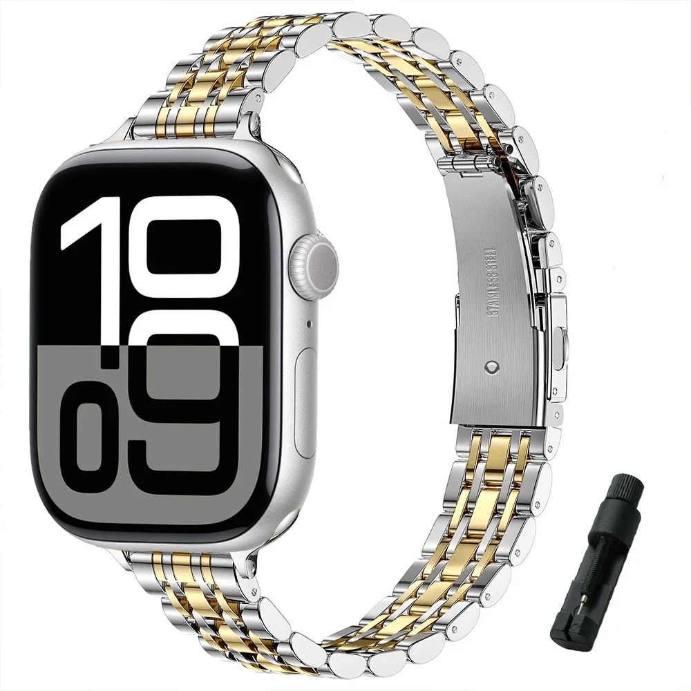 Slim Bracelet For Apple Watch 10 46mm Strap Women Watchband For Iwatch 10 9 Ultra 49mm 38/40mm Stainless Steel Band Lady Correa