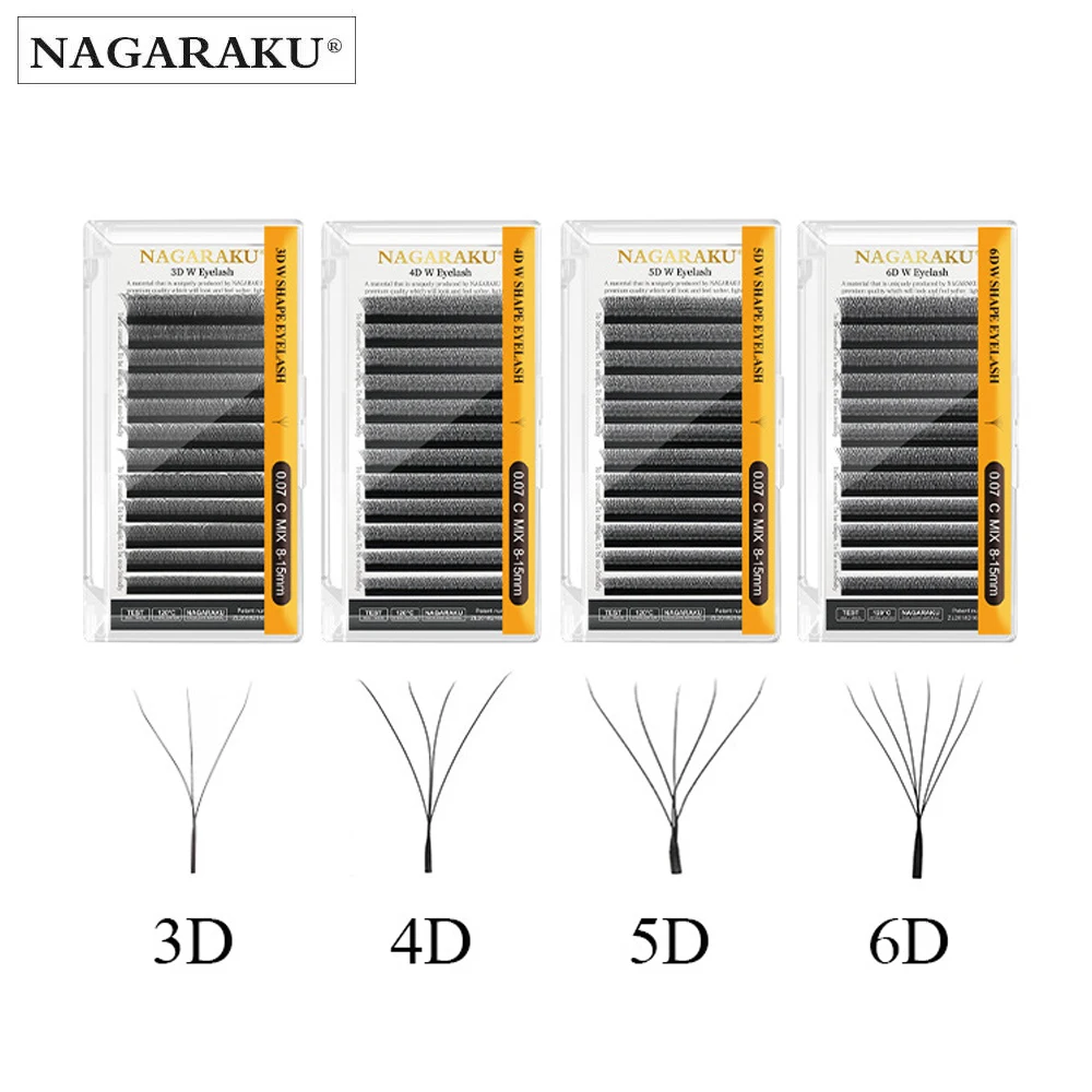 NAGARAKU 6D Automatic Flowering W Shape Bloom 3D Premade Fans Eyelash Extensions Natural Soft Light Individual Lashes Full Dense