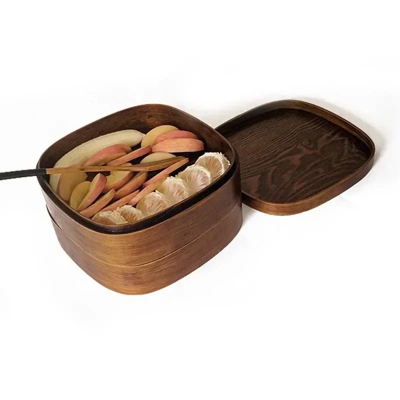 Japanese Wooden Lunch Box Picnic Bento Box Student Lunchbox Double Layer with Spoon Fork Tableware Set Sushi Food Container