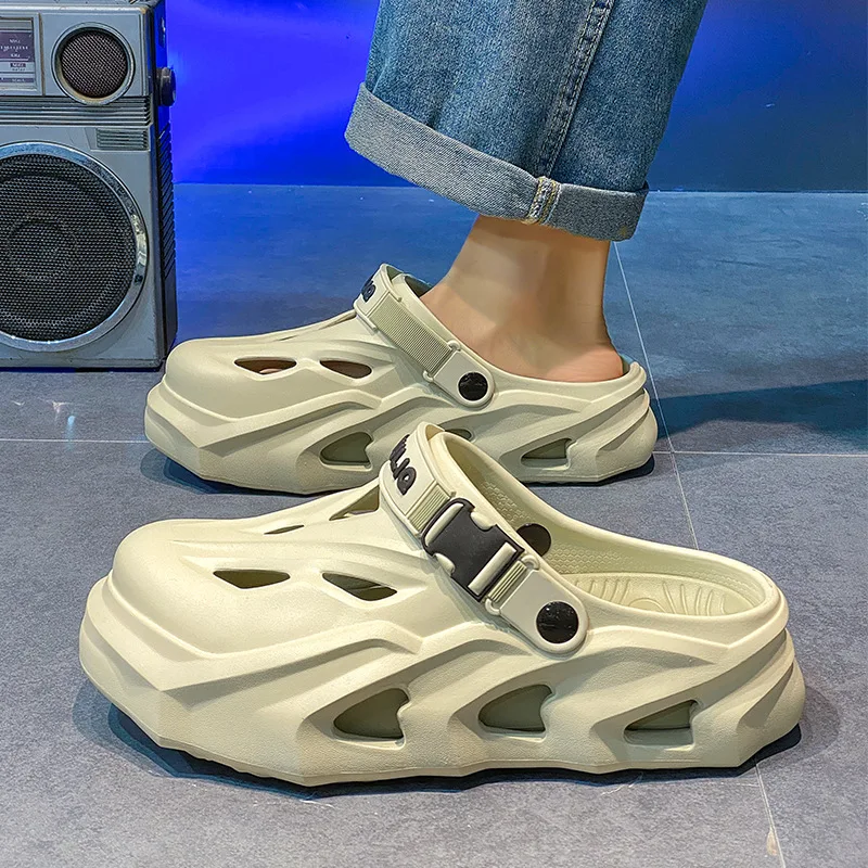 Summer Thick Sole Hollow Sandals For Men Adjustable Back Strap Outdoor Casual Walking Shoes