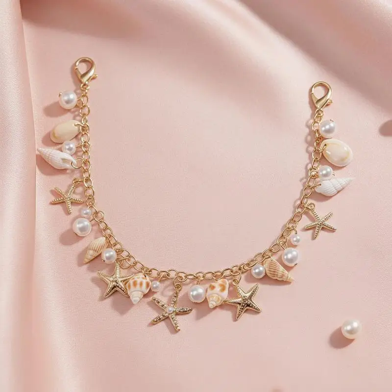 Anti-Lost Phone Chain Imitation Pearl Shell Pendant Delicate Bag Extension Strap for Women Shopping Accessory