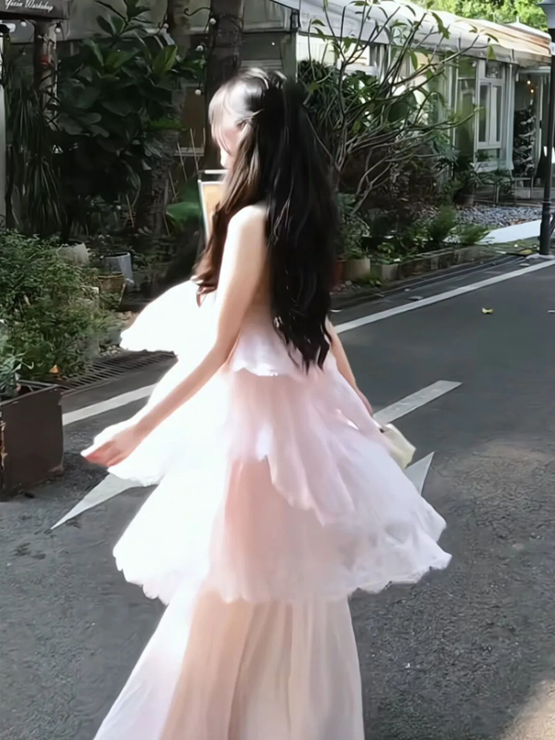 

Gentle Wind Beautiful Lace Strap Dress Unique Design Puffy Fairy Long Dress Summer Cotton High Waist No Sleeve Women's Dress