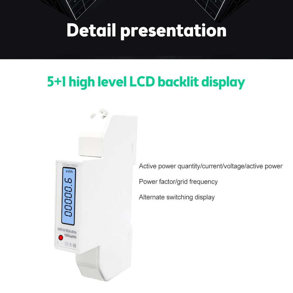 DDM18SD 220V high level LCD backlight power meter, multi-function watt-hour meter data automatic cycle display