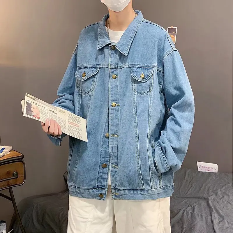 

Blue Denim Short Jacket Men Jeans Jacket Coats Casual Windbreaker Pockets Overalls Bomber Streetwear Man Clothing Outwear