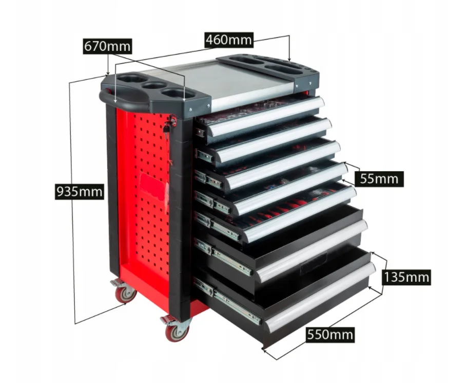 خزانة أدوات ثقيلة ذات 7 أدراج 420 قطعة أطقم أدوات صندوق أدوات متين متدحرج صندوق تخزين لمجموعات أدوات ميكانيكي المرآب