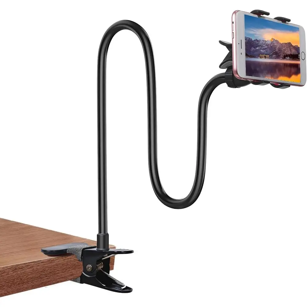 

Flexible Long Arm Clip-On Phone Holder for Bed, Desk, Board, 360-Degree Adjustable Clamp Mount Stand for 4-7 Devices