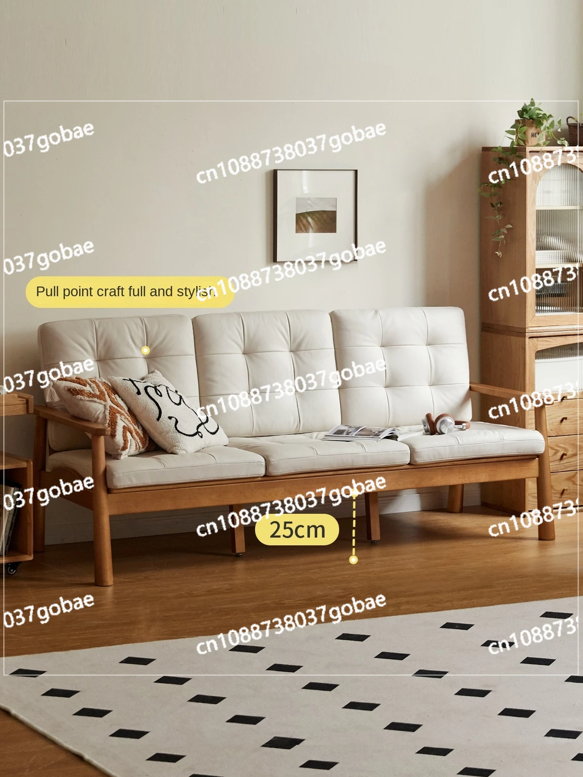 CX Solid Wood Sofa Modern Living Room Winter and Summer Dual-Use Fabric Sofa Straight Row Sofa