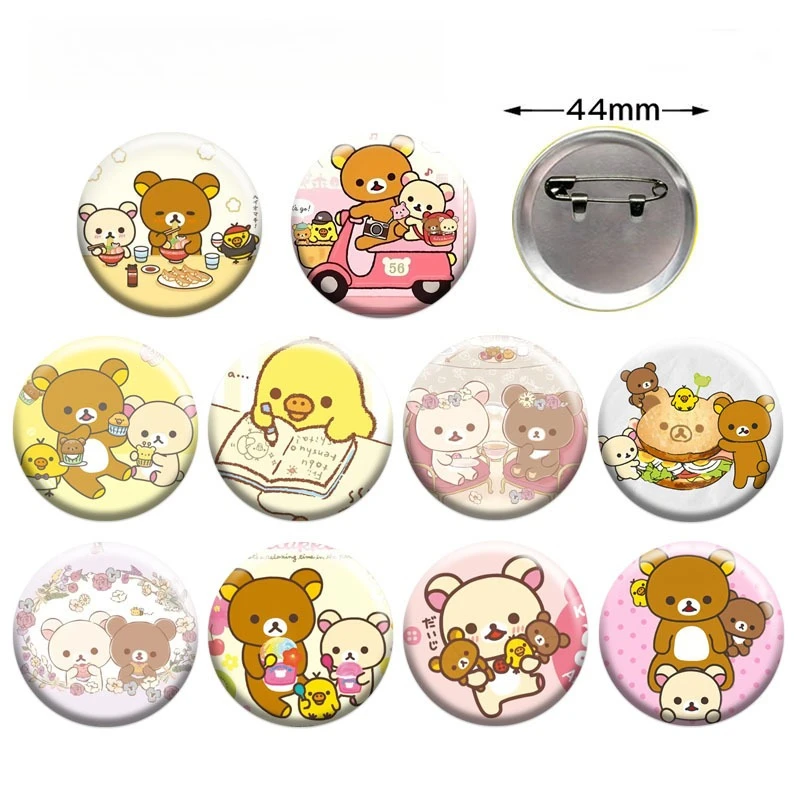 

44MM Hot Cute Rilakkuma Series Brooch Cartoon Character Kawaii Creativity Printing Backpack Clothing Tinplate Badge Gift
