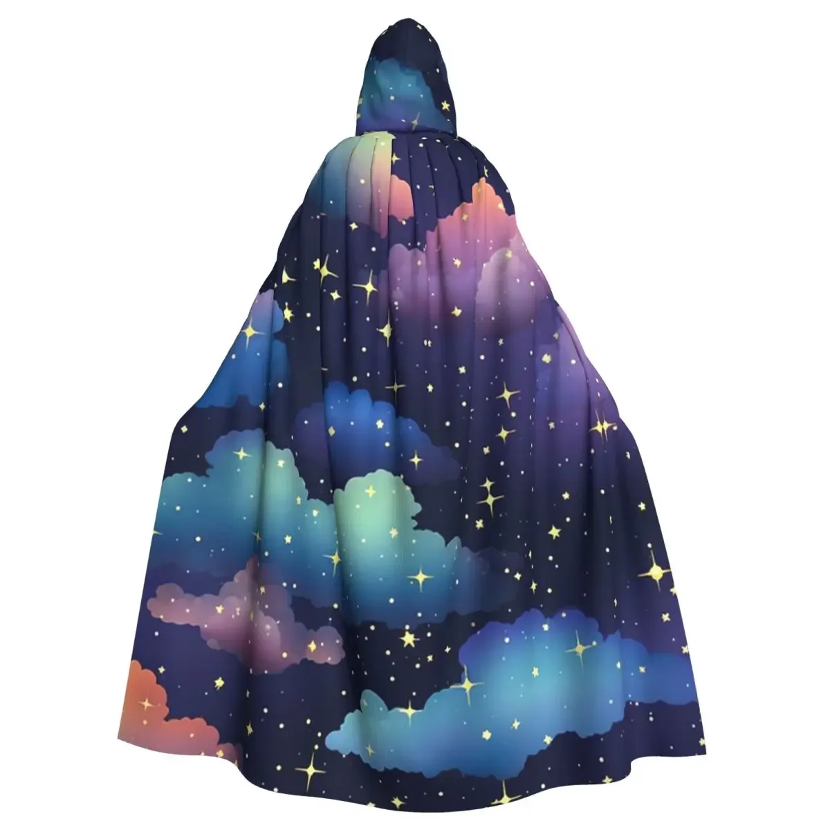 Cielo notturno colorato riempito con brillante strega lunga con cappuccio costume medievale mantello cosplay HalloweenVampiro adulto unisex