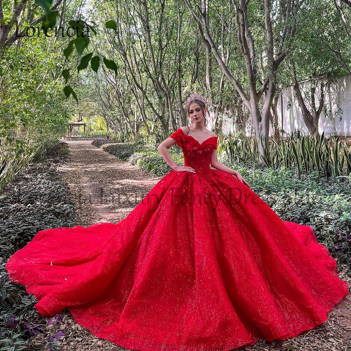 Mexican Red 2024 Quinceanera Dress Sweet 15 16 Ball Gown Applique Off The Shoulder 3D Flowers Corset Vestidos De 15 Años