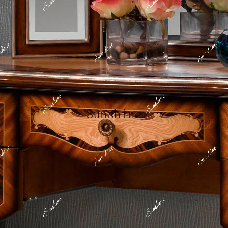 European luxury solid wood dresser, bedroom villa furniture with mirror makeup table  FT