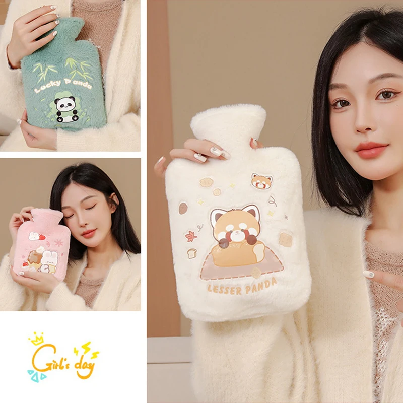 Cute Rabbit Hot Water Bottle Bag For Girls Plush Shoulder Hand Warmer Heat Pack Warm Belly Instant Hot Pack Winter Heating Pad