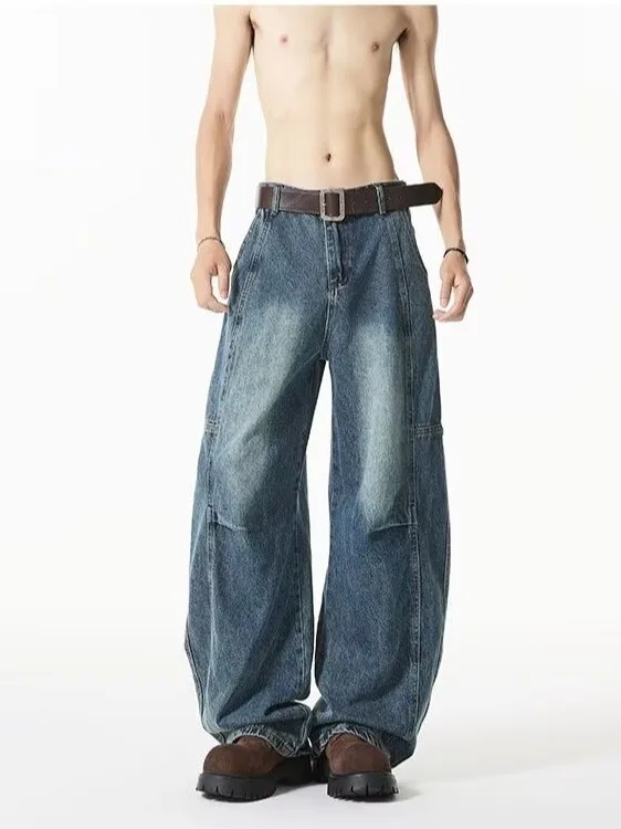 

Мужские джинсы свободного кроя в американском стиле, прямые, летние, осенние, модные, повседневные, брендовые, стильные, длинные брюки