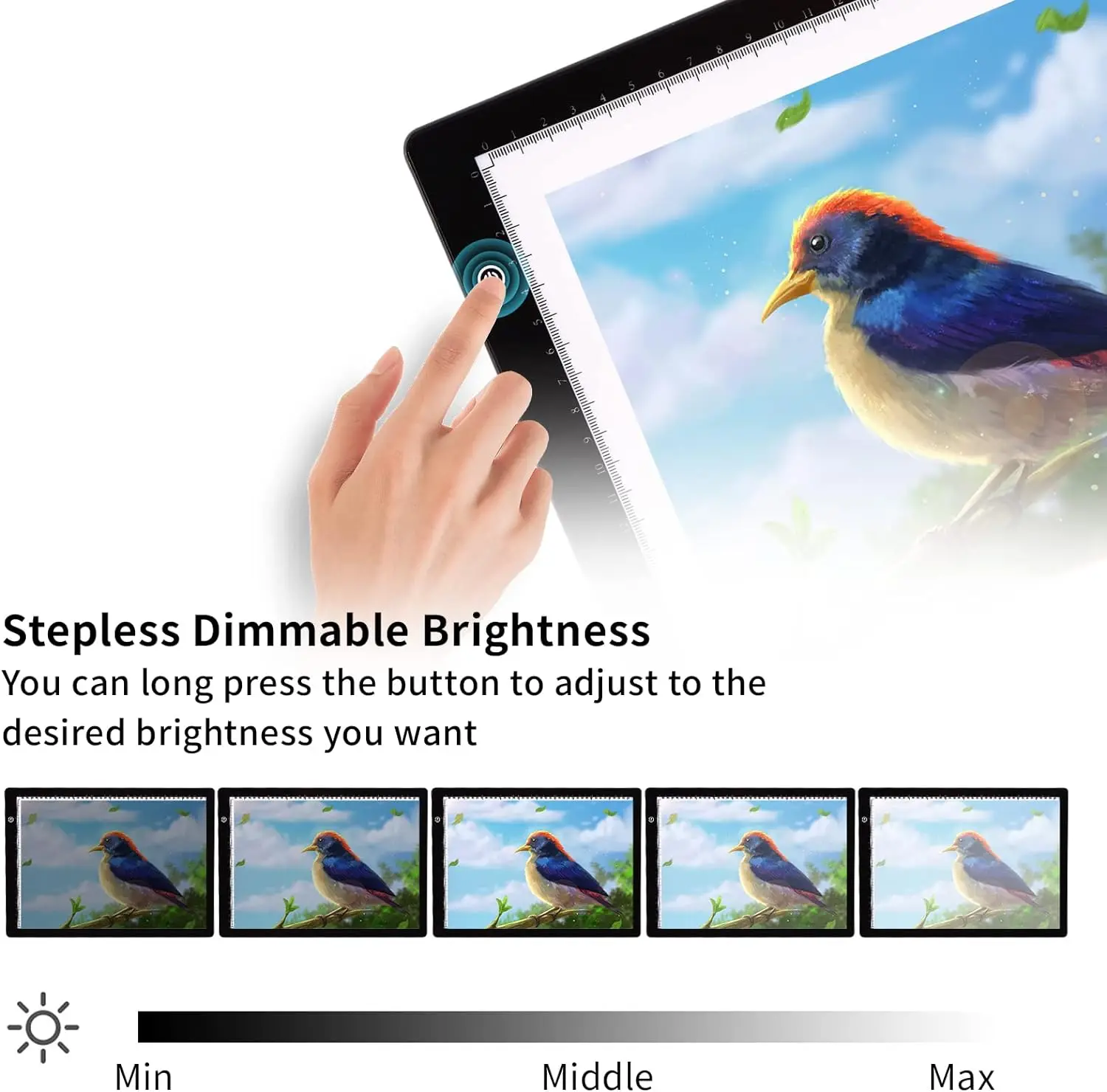 KOBAIBAN A4 Slim Portable Light Box with 4 Clips, Type C USB Power Cable Stepless Dimmable Brightness  Light Pad for  Drawing