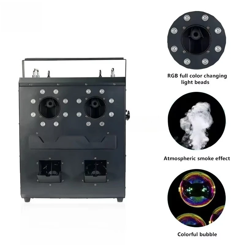 2 Head 2000W RGB 3 in 1 Stage Lighting Smoke Machine Remote Control LED Bubble Fog Party Wedding Disco Power Supply DMX512