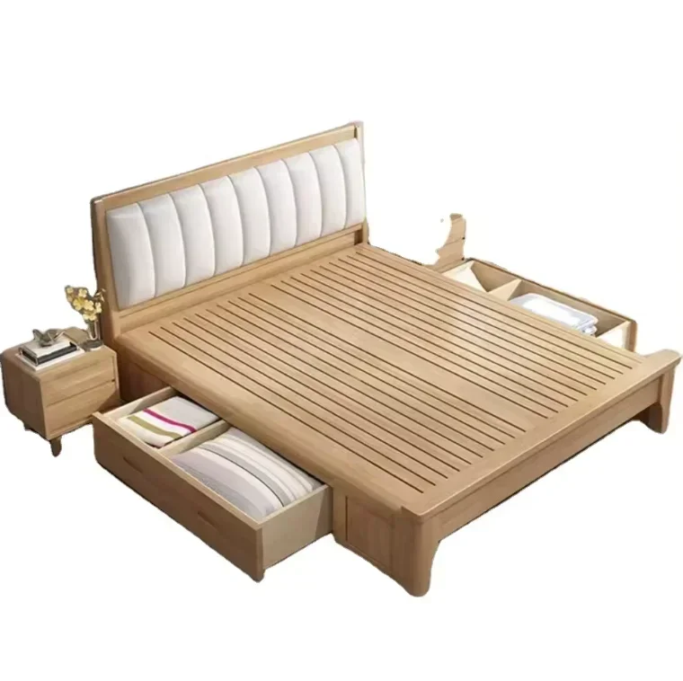 

Scandinavian Log Bed Modern Simple 1.8 M Light Luxury Soft Package Double Bed Master 1.5 M Storage Wedding Solid Wood Beds