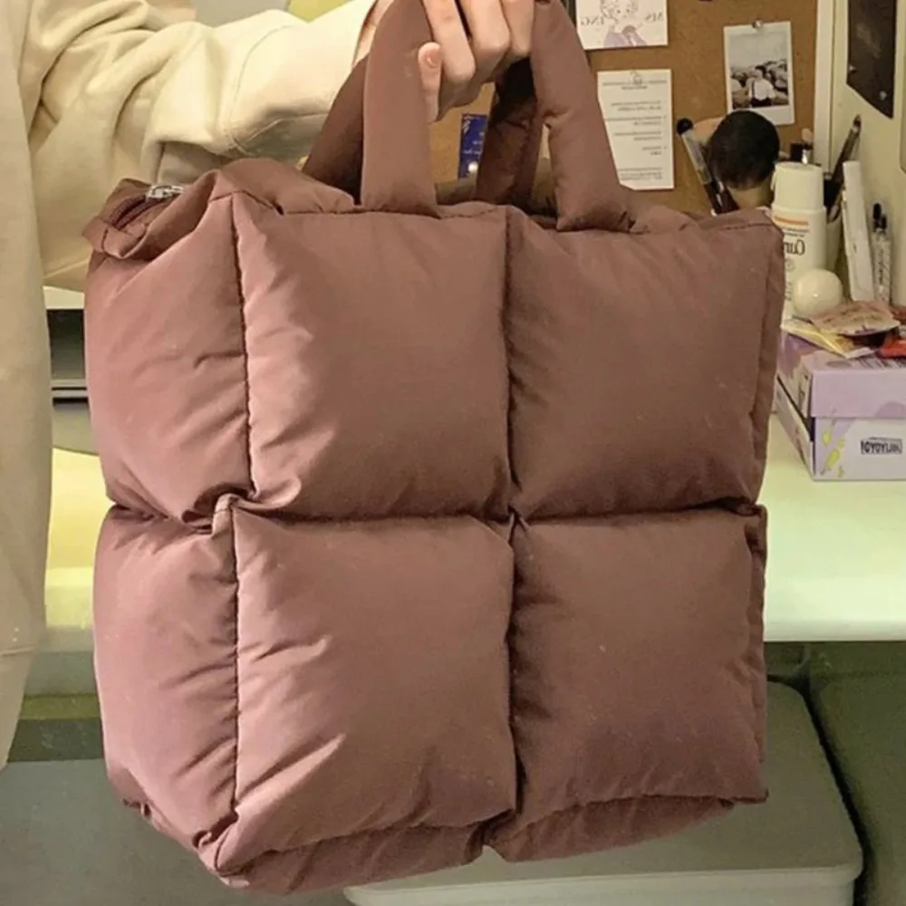 Fashion Nylon Cloth Puffy Shoulder Bag Soft Large Capacity Down Feather Handbag Padded Quilted Space Cotton Shopping Tote view 5
